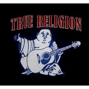 True Religion Buddha Deep V Tee Streetwear Velvet Overprint Women's XL V-Neck